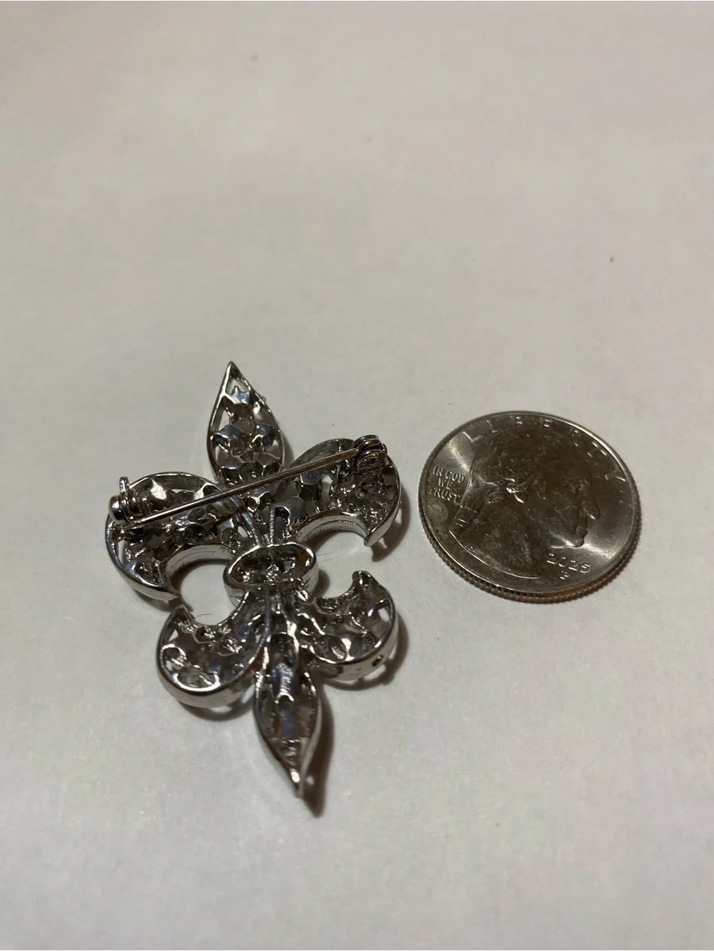 Silver Crystal Fleur-de-Lis Brooch - Sparkling Clear Accent
